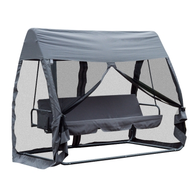 Outsunny Hollywoodschaukel Schaukelbank Gartenliege 3-Sitzer mit Seitenwänden Grau 240x135x197cm
