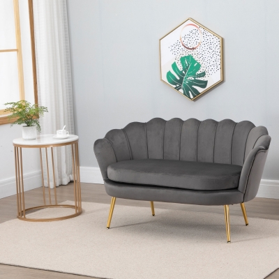 HOMCOM Sofa 2-osobowa sofa tapicerowana z miękkimi i obszernymi poduszkami elegancka aksamit kolor szary