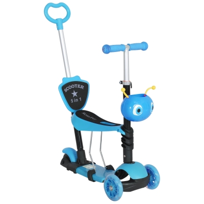 HOMCOM 5-in-1 Kinderroller Scooter Tretroller Cityroller Kinder Roller Kickboard Lenker Teleskoprohr höhenverstellbar Blau 62 x 25 x 72,5 cm