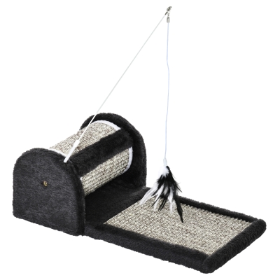 PawHut Cat Scratcher Sisal Scratching Pad Mat Board Kitten Toy w/ Roller Feather Teaser
