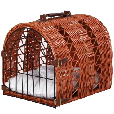 PawHut® Katzenhaus Katzenkorb Katzenhöhle Katzenbett mit Kissen Transportbox Weide Braun