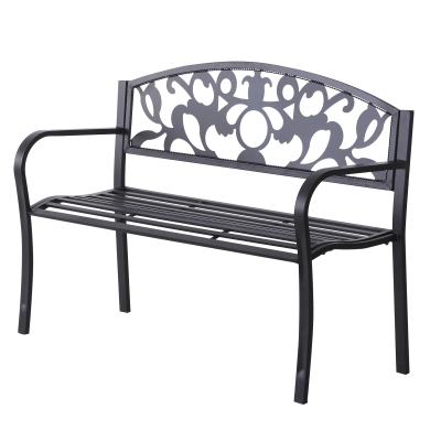 Outsunny 2-Sitzer Sitzbank Gartenbank Metallbank Bank mit Armlehnen Landhausstil Metall Schwarz 128 x 50 x 91 cm