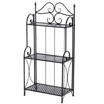Outsunny Pflanzenregal, Gartenregal, Blumenregal, Blumentreppe mit 3 Ablagen, Metall Schwarz 56 x 30 x 114 cm