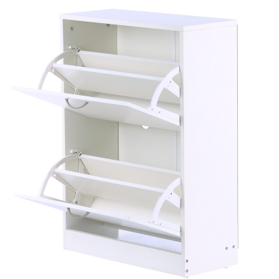 HOMCOM® Schuhschrank Schuhkipper mit 2 Klappen 10–12 Paar Spannplatte Weiß 60 x 24 x 80 cm