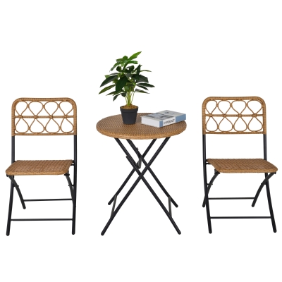 Outsunny 3 tlg. Polyrattan Sitzgruppe Balkonmöbel Set Bistroset Balkonset Garnitur 2 Stühlen + Tisch Klappbar Garten Natur