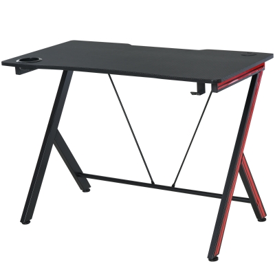 HOMCOM Gaming-Tisch Schreibtisch mit Kopfhörerhaken Getränkehalterung Computertisch Stahl + MDF Schwarz 105 x 55 x 75 cm