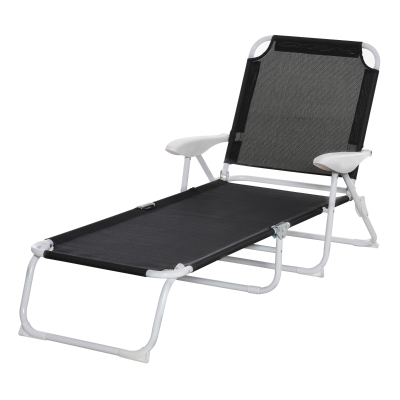 Outsunny Liegestuhl, Sonnenliege, Klappbare Strandliege, 4-stufige Gartenliege, Netzstoff, Schwarz, 160 x 66 x 80 cm