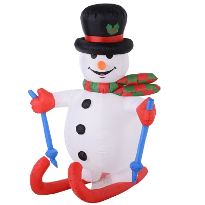 HOMCOM Aufblasbarer Skischneemann mit LED-Lichtern, Rasendekoration, Weihnachten, IP44, Weiß, 90 x 60 x 180