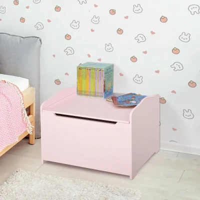 HOMCOM Spielzeugtruhe Kindersitzbank mit Stauraum 2-in-1 Truhenbank Spielzeugkiste Aufbewahrungstruhe 3+ Jahre Kindermöbel Rosa 60 x 30 x 50 cm