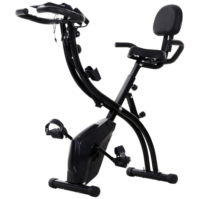 HOMCOM Heimtrainer X-Bike 2-in-1 Fahrradtrainer LCD-Display klappbarer Hometrainer Trimmrad mit 8 stufig einstellbarem Magnetwiderstand und 1 Paar Spannseil Stahl Schwarz 107x52x110 cm