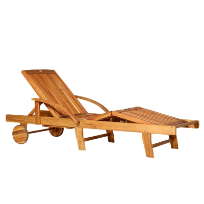 Outsunny® Gartenliege Sonnenliege Liegestuhl klappbar verstellbar Akazienholz Natur 195 x 70 x (66–85) cm