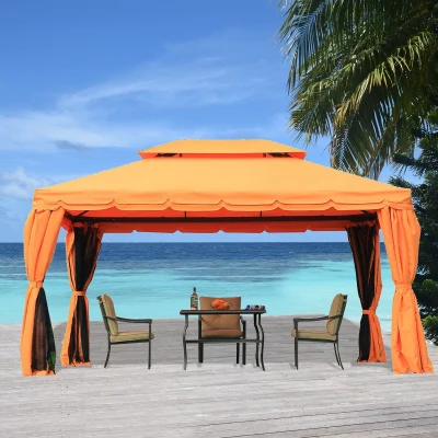 Outsunny 4x3m Aluminium Garden Gazebo with Netting Orange