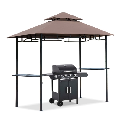 Outsunny Grillpavillon Gartenzelt Grill Pavillon Balkonpavillon Flammhemmendes Doppeldach 245x148x255cm
