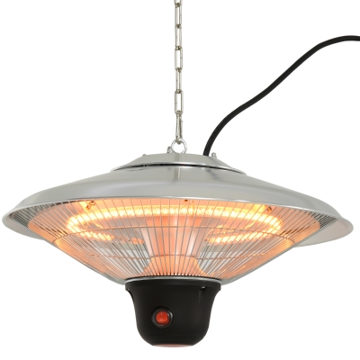 Outsunny Deckenheizstrahler Heizstrahler 1500W mit LED inkl. Fernbedienung Terrassen Alu Silber Φ42 x H29cm