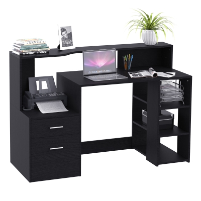 HOMCOM Schreibtisch mit Regal Computertisch Bürotisch mit Tischplatte für Drucker Schublade MDF Metall Schwarz 137 x 55 x 92 cm