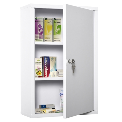 kleankin Medizinschrank Arzneischrank Erste-Hilfe-Schrank mit Schloss 3 Fächer Stahl Weiß 40 x 18 x 60 cm
