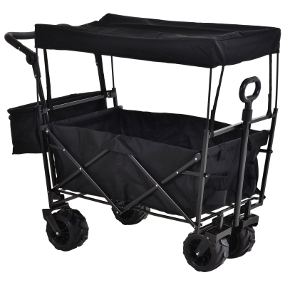 DURHAND® Bollerwagen Handwagen Gartenwagen mit Dach Faltbar extra Staubox Oxford Schwarz