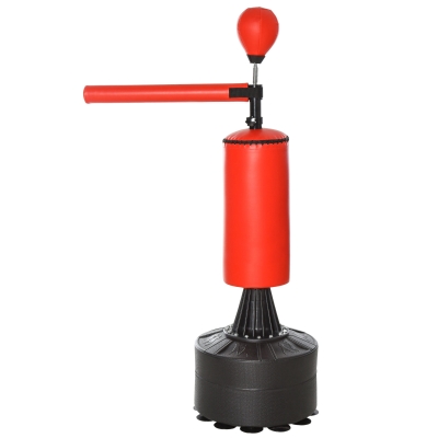 HOMCOM Boxsack Stehend 205cm Erwachsene Freistehender Boxstand Standbox-Trainer mit 1 Paar 12oz-Handschuhe 1 Paar Boxhandschuhe Speedball 360°-Reflexstange und Saugnapf-Basis höhenverstellbar Rot