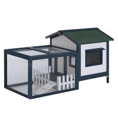 PawHut Hasenstall Hasenkäfig Meerschweinchenstall Kaninchenstall Kleintier mit Zaun Rampe Freigehege 151 x 78 x 84,5 cm