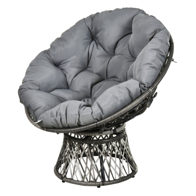 Outsunny Papasansessel Korbsessel Sessel mit Polster 360 Grad Rattan Grau B87 x T97 x H86 cm