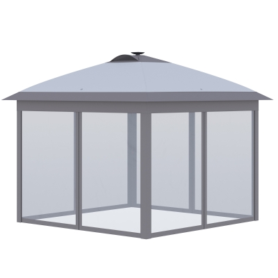 Outsunny Pavillon Faltpavillon mit LED Solar Lichterkette 330 cm x 330 cm x 285 cm