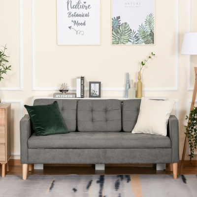 Sofa 3 osobowa tkanina sofa dwuosobowa zdejmowana z poduszkami gumwood bawełna szary HOMCOM®