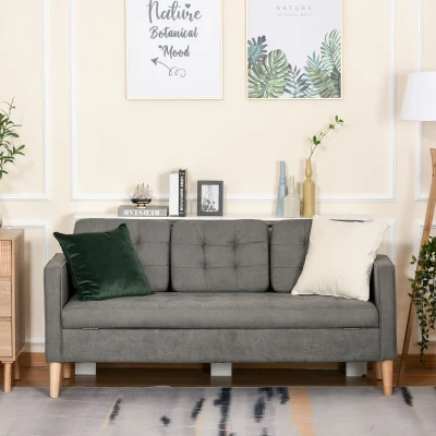 Sofa 3 osobowa tkanina sofa dwuosobowa zdejmowana z poduszkami gumwood bawełna szary HOMCOM®