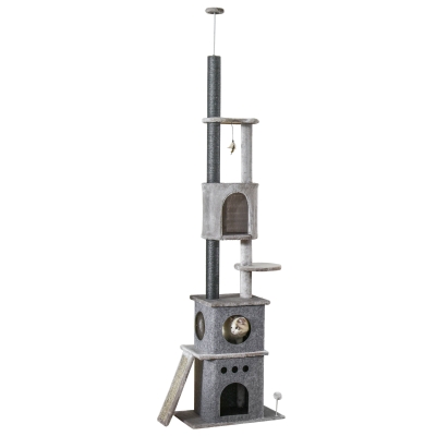 PawHut Kratzbaum mit Rampe Grau 60 cm x 40 cm x 255 cm