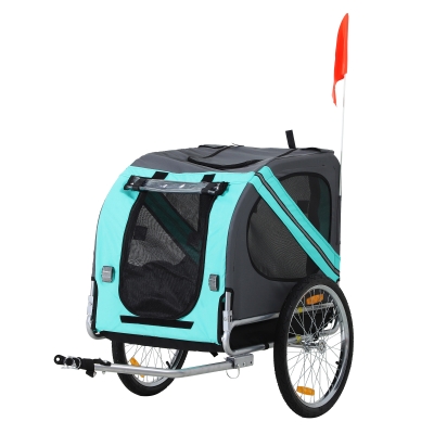 PawHut Fahrradanhänger Haustier Hundeanhänger Oxfordstoff Atmungsaktiv Grün 130 x 73 x 90 cm