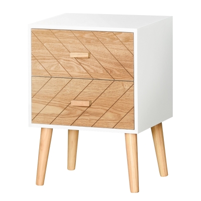 HOMCOM Nachttisch Nachtkommode Flurkommode mit Schubladen Holz weiß + natur 40 x 30 x 55,5 cm