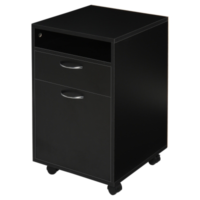 HOMCOM Rollcontainer, Aktenschrank, Bürocontainer mit Schublade, Büroschrank, Aufbewahrung Container, Spanplatte, Schwarz, 40 x 35 x 60 cm