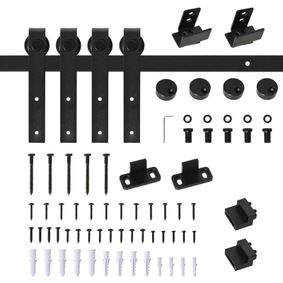 HOMCOM Schiebetürsystem Einzelschiebetür Set Stahl Schwarz 183 cm x 0,6 cm x 18 cm