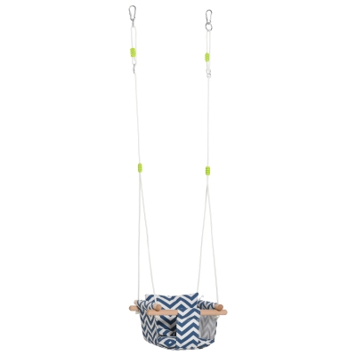 Outsunny Kinderschaukel mit Sicherheitsgurt Kissen faltbare Babyschaukel Kleinkindschaukel Babysitz Baumwolle Pappelholz Blau+Weiß 40 x 40B x 180H cm