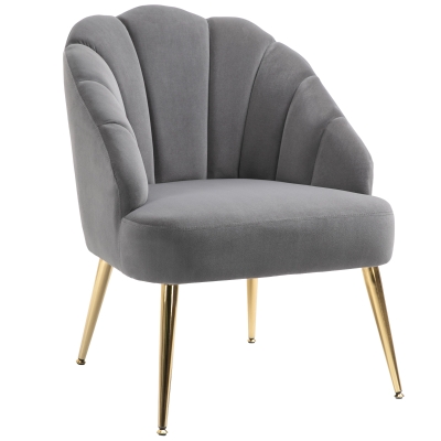 HOMCOM Esszimmerstuhl Wohnzimmerstuhl Bürostuhl Polsterstuhl Retro Design Polyester Stahl Grau+Gold 70 x 63 x 82 cm