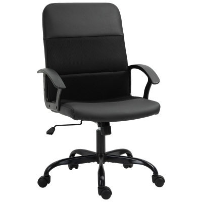 Vinsetto Ergonomischer Bürostuhl, Höhenverstellbarer Schreibtischstuhl, Drehstuhl, PVC + Netz Bezug, Schwarz, 60 x 64 x 99-107 cm