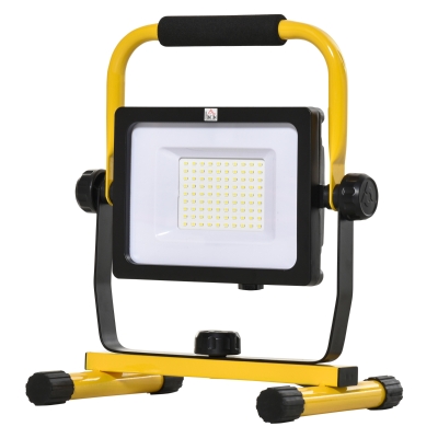 HOMCOM LED Baustrahler Arbeitsleuchte Bauscheinwerfer 50W 5000-6000LM mit 5M Kabel 5000K IP65 wasserdicht verstellbar Lichtkopf für Werkstatt Baustelle Stahl Gussaluminium Gelb+Schwarz 27 x 19 x 32 cm