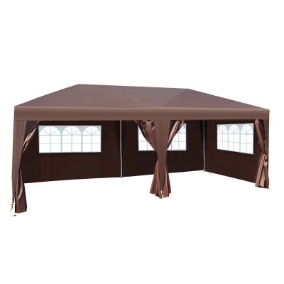 Outsunny Pop Up Gazebo 3 x 6m Garden Heavy Duty Marquee Party Tent Wedding Water Resistant Awning Canopy-Coffee