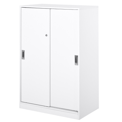 HOMCOM Aktenschrank, Büroschrank, großer Bürocontainer mit 3 Regal, 2 Aufbewahrungsschränke mit Türen, E1 Spanplatte,Weiß, 80 x 40 x 120 cm