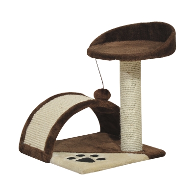 PawHut Árbol Rascador para Gatos Pequeño Rascador de Gatos Barato Altura 40 cm de 2 Niveles con Poste Tablero para Rascar Plataformas y Juguete de Bola Colgante 35,5x37x46 cm Marrón