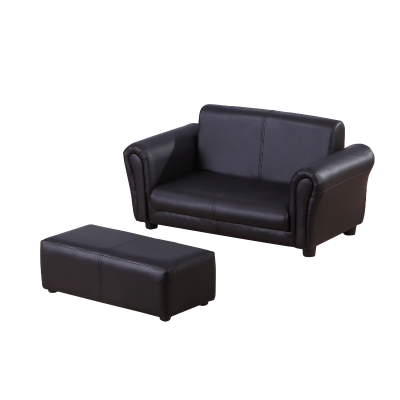 HOMCOM Kindersessel mit Fußhocker, Kindercouch mit Hocker, Kindersofa, Sofa Sessel, Schwarz 83 x 42 x 41 cm