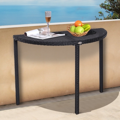 Outsunny® STÓŁ BALKONOWY OGRODOWY STOLIK KAWOWY MEBLE OGRODOWE PÓŁOKRĄGŁY polirattan czarny 100 x 50 x 74 cm