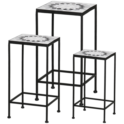 Outsunny 3er Set Blumenständer aus Metall Schwarz+Grau
