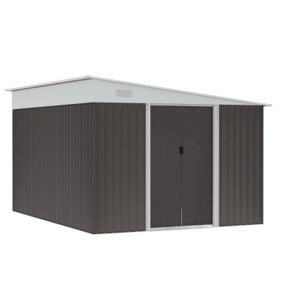 Outsunny 11.3 x 9.2ft Steel Garden Storage Shed Outdoor Metal Tool House with Double Sliding Doors & 2 Air Vents, Grey