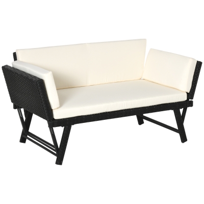 Outsunny Canapé lit de jardin extensible 3 places coussins inclus