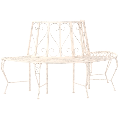 Banc d'arbre style antique fer forgé métal blanc effet vieilli