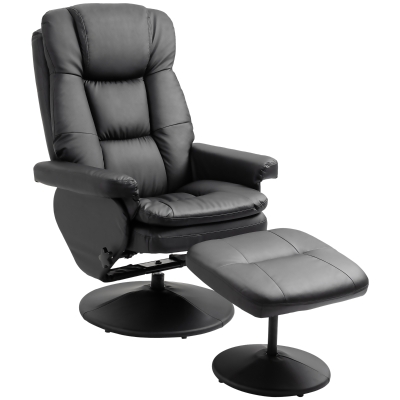 Fauteuil relax inclinable pivotant repose-pieds inclus noir