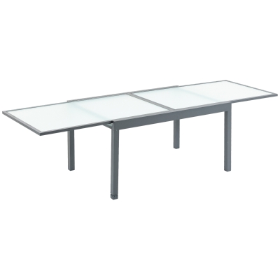 Table extensible jardin alu. verre trempé dépoli