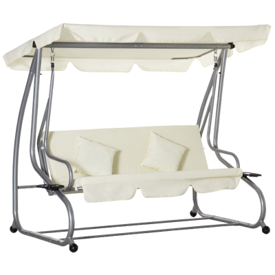 Outsunny Hollywoodschaukel 3-Sitzer Liegefunktion Stahl Beige 200 x 120 x 164 cm