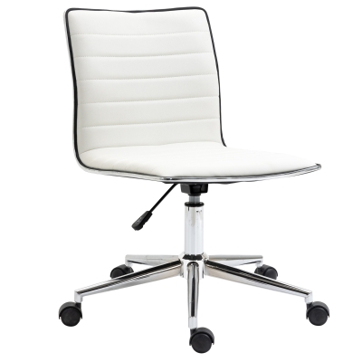 Vinsetto Silla de Oficina Ergonómica Silla Escritorio Giratoria con Altura Ajustable Respaldo Tapizado en Piel Sintética Carga 120 kg 47x57x76,5-86,5 cm Blanco