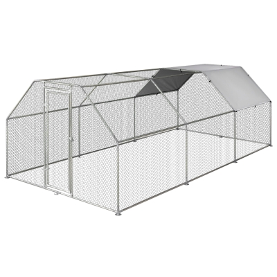 PawHut Gallinero de Exterior 2,8x5,7x1,95 m Jaula con Cerradura para Aves y Perros de Corral de Metal Galvanizado y Cubierta Oxford